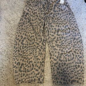 We The Free Leopard Print barrel leg jeans